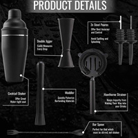 Juego de Coctelería Negro Mate de 7 Piezas con Jigger, Muddler, Colador, Cuchara y Tenedor para Bar en Casa, Bartender y Fiestas