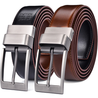 Sabuk Kulit Pria 3.2CM Coklat dan Hitam Sabuk Kulit Asli Bolak-Balik untuk Pria Dengan Gesper Putar