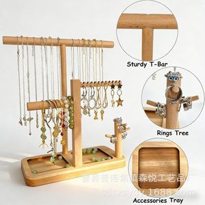 Wooden Jewelry Organizer Multi Layer Storage Rack For Necklaces Bracelets Earrings Rings Desktop Display <b>Stand</b> - Product Image 2