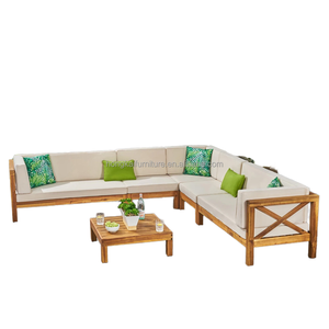 Ensemble de canapés d'extérieur en teck résistant aux intempéries en forme de L pour hôtels, villas, cours, parcs, mobilier de jardin multi-usages - Product Image 4