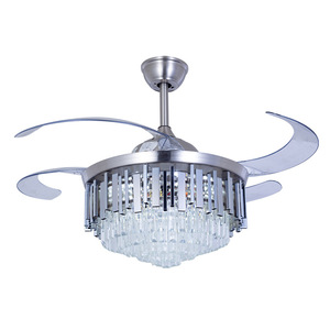 Modern <b>Crystal</b> Ceiling Fan Light 5 Blades DC Motor Remote Control Dimmable LED <b>Chandelier</b> Flush Mount 2700K Warm White 5-Speed - Product Image 6