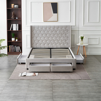 Personnalisé de haute qualité luxe diamant grille tête de lit velours King Double taille stockage cadre de lit avec 4 tiroirs pour chambre