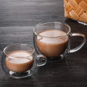 थोक 140ml 250ml क्रिस्टल डबल दीवार कप कॉफी मग Borosolicate हस्तनिर्मित ग्लास चाय कप के साथ संभाल