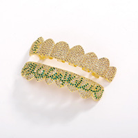 Grillz Hip Hop 8 Dents Entièrement Micro-Pavé en Zircon Cubique, Plaqué Or Véritable, Bijou Dentaire pour Rappeur, Accessoire Buccal, Vente en Gros