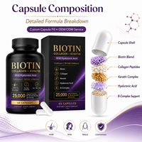 Capsules de biotine, collagène, kératine, acide hyaluronique et complexe B pour la santé des cheveux, de la peau et des ongles, pour hommes et femmes, 25000 mcg, 60 unités, OEM, marque privée