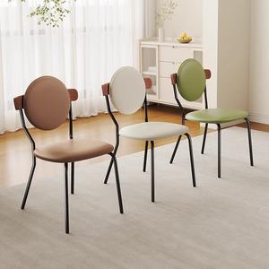 Chaise de salle à manger rembourrée avec dossier en bois massif, couleur crème, design minimaliste nordique, pour salon - Product Image 2