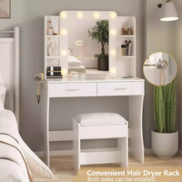 Coiffeuse de luxe moderne en panneaux de bois avec rangement, miroir amovible et éclairage – Bureau de maquillage pour chambre d'appartement