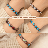 Bracelet Manchette Magnétique en Cuivre Pur avec Pierres de Turquoise et Cristal, Bijou Tendance pour Hommes et Femmes, Vente en Gros