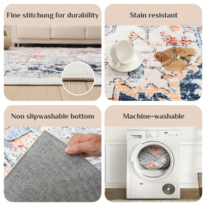 سجادة منطقة مخصصة قابلة للغسل مانعة للإنزلاق سجادة بنمط استغاثة عتيقة بنمط أزهار لغرفة المعيشة وغرفة النوم وغرفة الطعام - Product Image 6