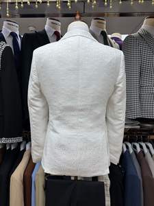 Trajes de Novio Blancos con Jacquard y Cuello de Satén Negro, Esmoquin de 3 Piezas, Trajes de Novio <span class=keywords><strong>para</strong></span> <span class=keywords><strong>Hombre</strong></span> - Product Image 4