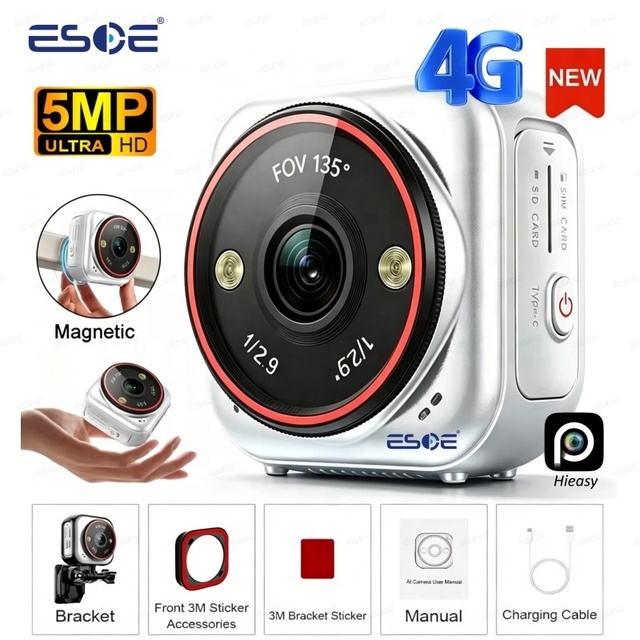 5MP Mini AOV 4G Pocket Camera Magnetic VLOG Camera12X Optical Zoom 7/24 Hours Recording AI Human Detection for Pets/Outdoor/Home