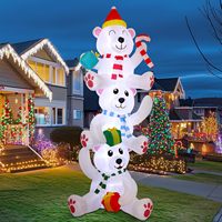 Décoration de Noël gonflable de 8 pieds avec trois ours polaires empilés, une canne en sucre et une boîte cadeau, avec LED intégrées pour l'extérieur