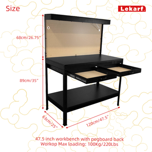 47.5-inch tùy chỉnh OEM bàn làm việc hội thảo nhà để xe bàn làm việc MDF Pegboard trở lại 2 ngăn kéo Loại sản phẩm tủ công cụ - Product Image 2