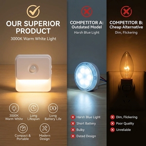 Lampe murale sans fil à double capteur de mouvement, LED blanc chaud, rechargeable, intensité réglable, pour chambre et couloir - Product Image 5