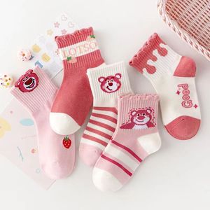 Children's Mid-Calf <b>Socks</b> Pink Strawberry <b>Bear</b> Anti-Slip Toddler <b>Socks</b> For Girls Spring Autumn Wear - Product Image 2