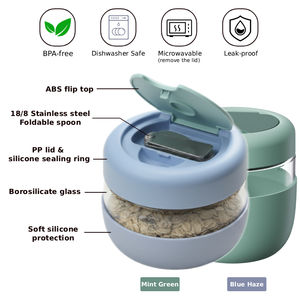 Boîtes de conservation alimentaire en verre pour plats à emporter, avec couvercles et cuillère pliable en acier inoxydable 18/8 - Product Image 2