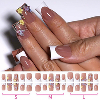 10 faux ongles carrés en forme de pattes de canard, avec strass 3D, couleur bonbon, amovibles et réutilisables pour femmes, pour fêtes et usage quotidien