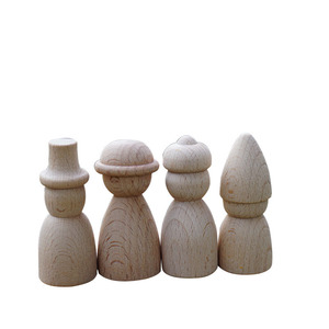 Marioneta de madera de haya escandinava, bloques de construcción de madera maciza ecológicos, muñecas pintadas a mano DIY para el hogar, juguetes artesanales de madera - Product Image 1