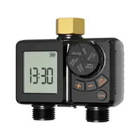 Programmateur d'arrosage extérieur HY2 Garden à 2 sorties, rechargeable, avec entrée en laiton, pour système d'irrigation programmable