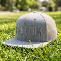 Casquette Snapback Homme Personnalisée de Haute Qualité à 6 Panneaux, Visière Plate, Maille, Laine Acrylique Gris Mélange, Broderie 3D, Gorras, Chapeau Trucker Snap Back