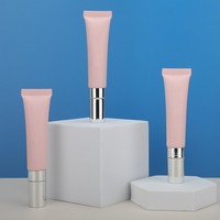 Tube cosmétique en plastique PE rose scellé 25g 30g pour crème contour des yeux et brillant à lèvres, emballage personnalisé avec applicateur à pointe céramique et capuchon argenté