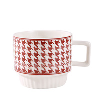 Tasses à café en céramique empilables Modern Birds, motif pied-de-poule, réutilisables, anti-fuite, sans BPA, grande capacité, compatibles lave-vaisselle et micro-ondes