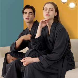 Factory Wholesale Summer Unisex Adult Waffle Bathrobe Men Soft Quick <strong>Dry</strong> Spa Bathrobe Solid Gown <strong>Women</strong> Waffle <strong>Robes</strong> - Product Image 2