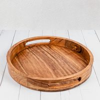 Plateau de service rond en bambou FSC avec poignées - Assiette en bois minimaliste allemande à un seul niveau pour la salle à manger, la cuisine et la décoration du salon