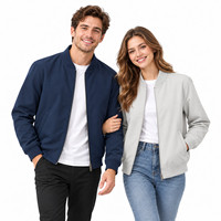 Veste bomber unisexe personnalisée en gros avec logo, fermeture éclair intégrale, col côtelé, 4 couleurs, OEM ODM