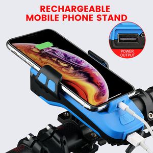 BORUiT Usb Rechargeable 2400mah Bike Light 4 in 1 Multifunctional Horn Phone Holder Power Bank Led <strong>Fietsverlichting</strong> Cycle Light - Product Image 4