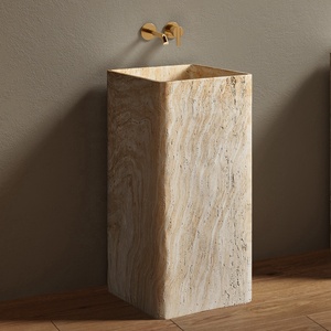 Lavabo travertino amarillo-Fregadero de pedestal de piedra artificial, Cuadrado independiente para hotel y hogar - Product Image 2