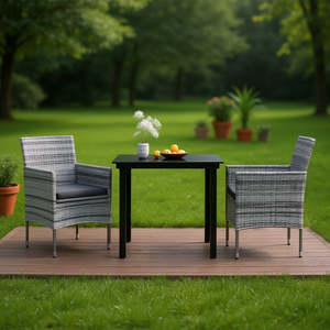 Ensemble de salle à manger de jardin en rotin gris 2 places, structure en acier, résistant aux intempéries, mobilier d'extérieur au design contemporain - Product Image 2