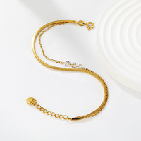 Bracelet N&S en acier inoxydable plaqué or 18 carats avec double couche de zircons et chaîne serpent pour femme, bijoux de mode de luxe léger, vente en gros