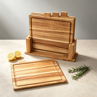 Ensemble de planches à découper en bois d'acacia avec support de rangement, planches à découper multifonctionnelles en bois pour la cuisine, la viande, le fromage, les légumes