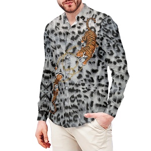 Chemises pour hommes en gros, manches longues, décontractées, motif tigre avec chaîne dorée, <span class=keywords><strong>chemise</strong></span> boutonnée pour hommes, chemises noires personnalisées pour hommes - Product Image 2