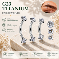 Piercing de Ceja de Titanio G23 con Doble Extremo Redondo y Circonita Cúbica, Diseño Minimalista de Corona de Cuatro Puntas, Barra Curva Hipoalergénica