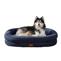 Lit orthopédique ovale personnalisé pour chien, imperméable, super doux, en tissu cristal, mousse alvéolée, pour grands chiens