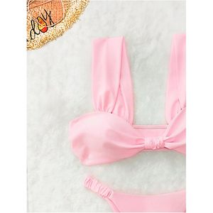 Ensemble bikini deux pièces personnalisé pour femme, maillot de bain bandeau torsadé coupe haute, extensible en Spandex et Polyester, tenue de plage - Product Image 4