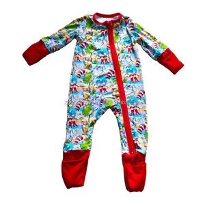 Toddler Girls Jumpsuits Unisex Kids Clothes Rompers Blue Little Man Funny Patterns Long Sleeve Zipper Bamboo Baby Pajamas 2024