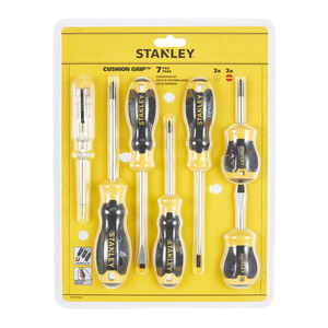 Jeu de tournevis Stanley 7 pièces, poignée antidérapante, tête plate, outils standard pour le bricolage - Product Image 1