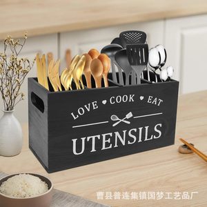 Caja de Almacenamiento de Cubiertos de Madera con 4 Compartimentos, Organizador de Cocina, Porta Utensilios, Divisor de Cajones de Madera Sólida - Product Image 4