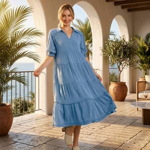 <span class=keywords><strong>Vestido</strong></span> Elegante con Cuello en V y Capas para Mujer 2026 - <span class=keywords><strong>Vestido</strong></span> <span class=keywords><strong>Midi</strong></span> Sofisticado de <span class=keywords><strong>Manga</strong></span> <span class=keywords><strong>Media</strong></span>, <span class=keywords><strong>Vestido</strong></span> Casual Cómodo con Capas, Moda al por Mayor - Product Image 1
