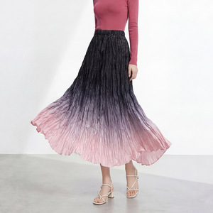 PY 2026 New Arrival Casual Miyake Pleated <b>Skirt</b> Fashion Gradient <b>Elastic</b> Waist Flared A-Line Midi <b>Skirt</b> Bulk Clothing Wholesale - Product Image 1