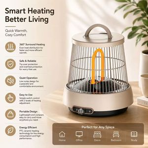 Chauffe-cage à oiseaux portable en tube de carbone 300/600W 360 °   Chauffage polyvalent avec protection contre le renversement, chauffage silencieux pour la maison et le bureau - Product Image 2