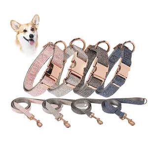 Padded Tactical K9 Dog Collar with Handle Adjustable Training Collar Gold Metal Buckle Pet Collars for Dogs