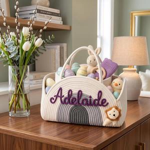 Bolsa de Almacenamiento para Bebé de Algodón con Nombre Personalizado |   Bolsa Organizadora de Pañales Multifuncional Ligera Hecha a Mano con Asa - Product Image 6