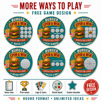 Pegatinas de tarjetas rasca y gana de alta calidad para juegos de premios con temática de hamburguesas, ideales para inauguraciones y promociones.