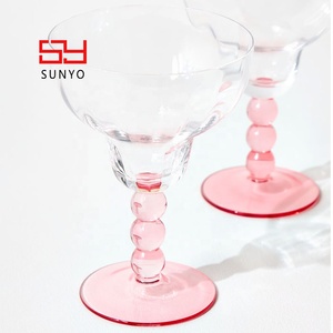 Vaso de <span class=keywords><strong>Gin</strong></span> de Cristal sin Plomo Hecho a Mano, Personalizado, de Alta Calidad, Creativo, con Tallo en Forma de Bola, Color Amarillo y <span class=keywords><strong>Rosa</strong></span>, Vaso Margaret - Product Image 6