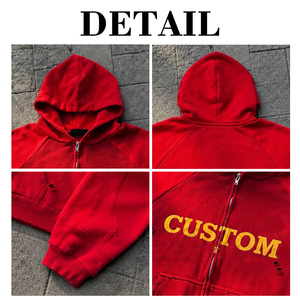 Sweat à capuche zippé pour homme, 100% coton épais, avec logo imprimé personnalisé, effet soleil délavé, broderie 3D, délavé à l'acide et vieilli - Product Image 6