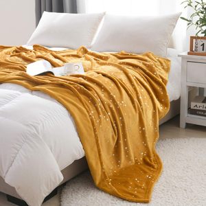 프리미엄 푹신한 양면 봉제 양털 던지기 샤이니 스타 프린트 플란넬 담요 사계절 - Product Image 2